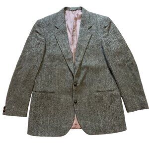Harris Tweed Mens Sport Coat Gray  Hand Woven In Scotland Jack Fraser 44R Wool